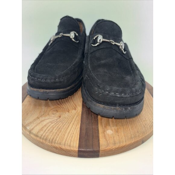 Gucci Men horsebit Loafers slipon US8 1/2D Black suede lug sole solid Gorgeous - Picture 12 of 16